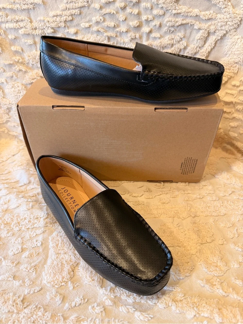 Journee Collection Black Perforated Slip-On Moccasin Loafers 573